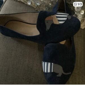 Talbots Dark Blue Loafers with Striped Animal Accent